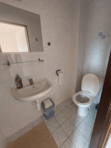 uma casa de banho com um lavatório e um WC em Monte Lope em Bystřice pod Lopeníkem