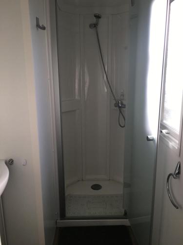 a bathroom with a shower with a toilet in it at domaine de Kerlann in Pont-Aven
