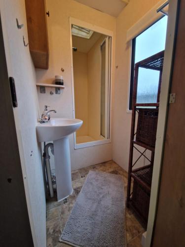 a bathroom with a sink and a window and a ladder at U EGONA in Wejsuny