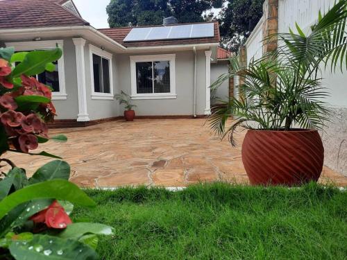 a house with a potted plant in front of it at Ellyz Home Stay in Moshi