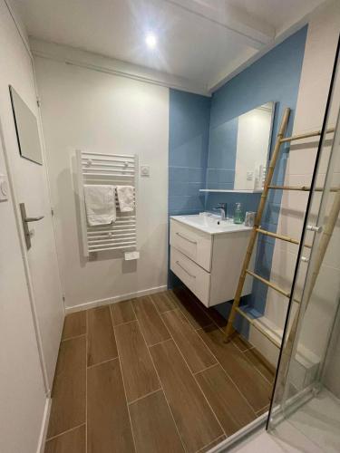 une salle de bain avec un lavabo et un miroir dans l'établissement Appartement coeur ville - Casa Riviera Mimosa, à Sainte-Maxime