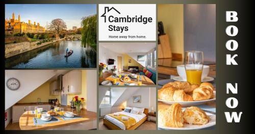 un collage de fotos de comida y un río en Cambridge Stays Diamond 2BR Apartment-Central-Parking-Walk to city & train station, en Cambridge