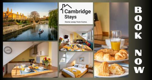 a collage of pictures of food and a river at Cambridge Stays Diamond 2BR Apartment-Central-Parking-Walk to city & train station in Cambridge