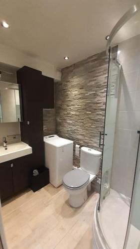 łazienka z toaletą i umywalką w obiekcie Joli Appartement T2 avec Balcon "Le nid Libaud" w mieście Chalon-sur-Saône