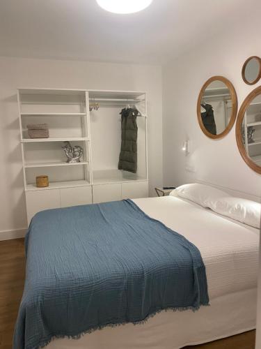 レオンにあるSan Mames Leon con Garaje incluido para coche medianoの青い毛布が掛けられたベッドのある寝室