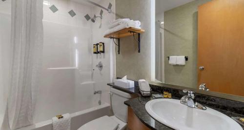 a bathroom with a sink and a toilet and a shower at BEST WESTERN PLUS Valemount Inn & Suites in Valemount