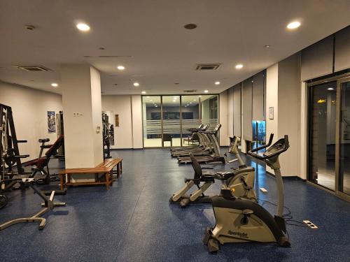 a gym with several treadmills and exercise bikes at PERFECT RESİDENCE TAKSİM, 2 BEDROOM, POOL, Gym, Sauna in Istanbul