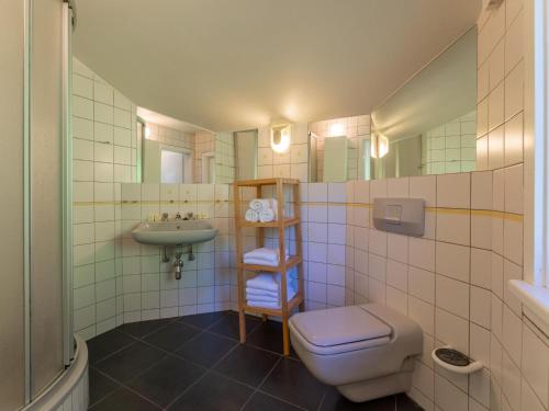 a bathroom with a toilet and a sink at Villa Taube XL in Bad Gastein