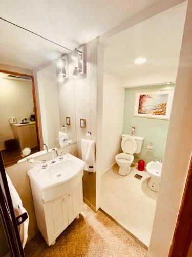 a bathroom with a sink and a toilet at Peatonal Suites Paraná in Paraná