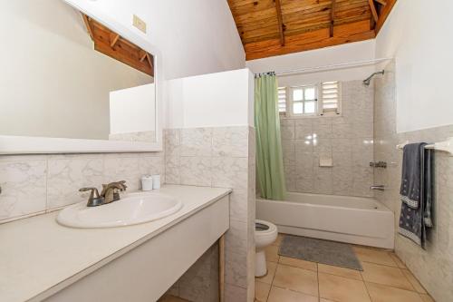 a bathroom with a sink and a tub and a toilet at Villa Amore Jamaica - Between Montego Bay & Ochi Rios Includes Cook in Discovery Bay