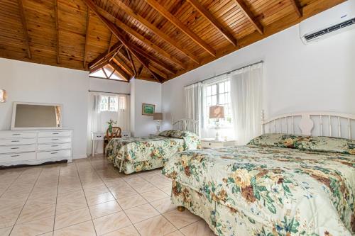 a bedroom with two beds and a tv at Villa Amore Jamaica - Between Montego Bay & Ochi Rios Includes Cook in Discovery Bay
