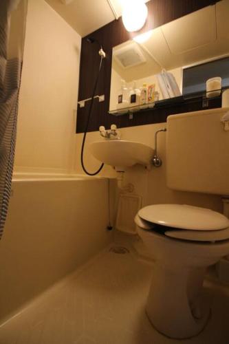 a small bathroom with a toilet and a sink at 【 ディズニーへ楽ちんな部屋】車で11分＊コンビニあり！東京メトロ葛西駅から徒歩5分！ in Tokyo