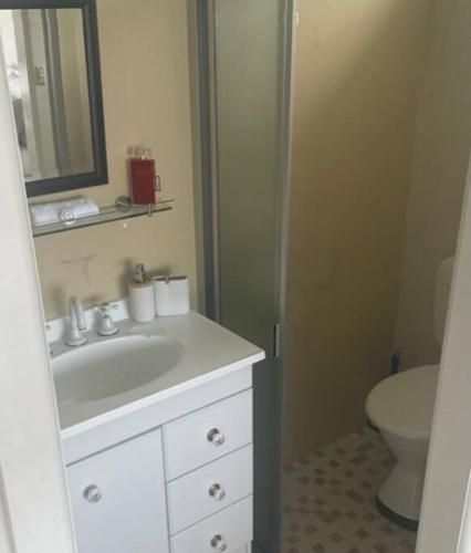 a bathroom with a white sink and a toilet at Number 94 in Eden