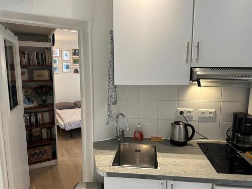 une cuisine avec un évier et un plan de travail dans l'établissement Heart of Paris, quiet, perfect to enjoy the city, à Paris