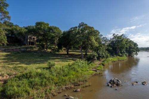 a group of ducks in the water on a river at Parsons River Camp in Balule Game Reserve