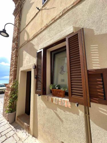 a window of a building with two potted plants on it at Dimora numero tredici in Termoli
