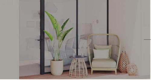 a chair and a table and a plant in a room at A Machja in Olmiccia
