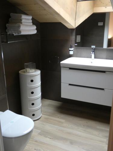 a bathroom with a white sink and a toilet at Mine House in Trento