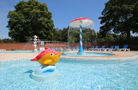 una piscina con un pato de goma en el agua en Poppy 44, en Ferndown