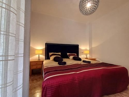 1 dormitorio con 1 cama con 2 almohadas en Playa del Cura apartment with a free parking place, en Torrevieja