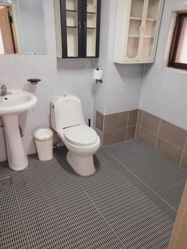 La salle de bains est pourvue de toilettes et d'un lavabo. dans l'établissement LINDSAY, à Séoul