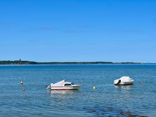 two boats floating on a large body of water at Strandgut Gelting in Gelting