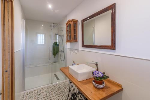 a bathroom with a sink and a shower at Villa Maria By Solymar Holiday in Alhaurín de la Torre