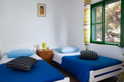 twee eenpersoonsbedden in een kamer met een raam bij Robinson Ane in Gdinj
