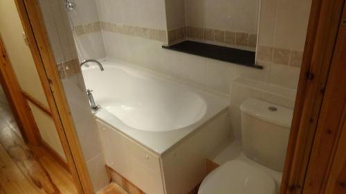 a small bathroom with a toilet and a sink at Sunny Corner - Bright, Spacious Apartment with Harbour Views - 102 in Penzance