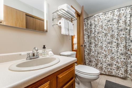 ein Bad mit einem Waschbecken, einem WC und einer Dusche in der Unterkunft Spring Creek Golf Villa 5 in Galena