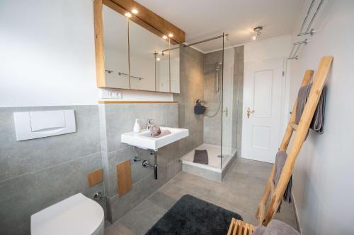 a bathroom with a sink and a toilet at Ferienwohnung Alpenhorst in Oberstdorf