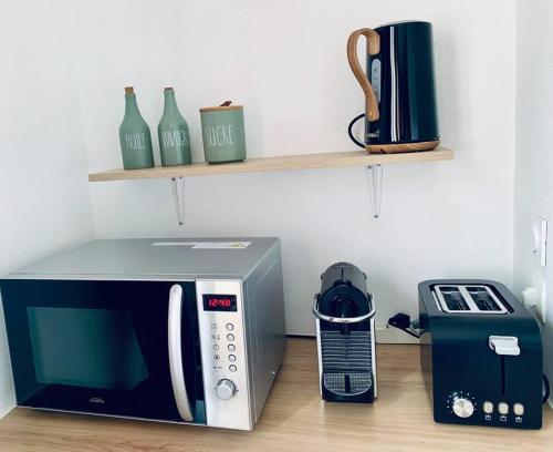 eine Mikrowelle und ein Toaster auf einer Küchentheke in der Unterkunft Ile verte entre CHU & vieille ville in Grenoble