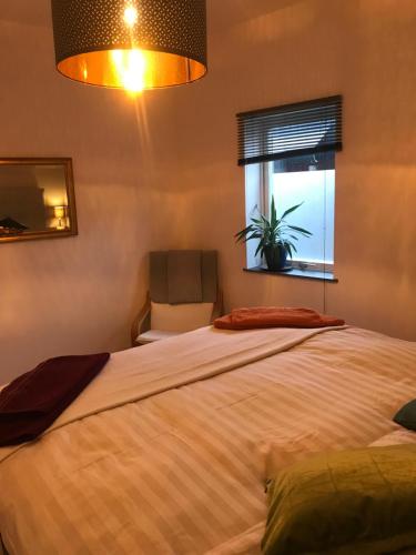 Un dormitorio con una cama grande y una ventana en Split 2, en Veberöd