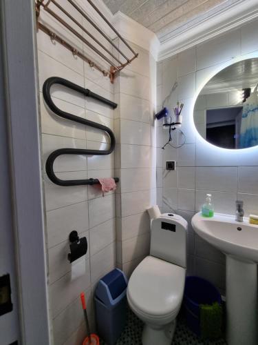 a bathroom with a toilet and a sink at Panda flat in Astana