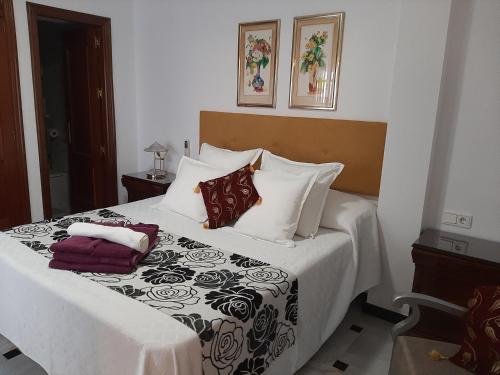 コルドバにあるPatio de la Escaleraのベッドルーム1室(ベッド1台、白黒の掛け布団付)