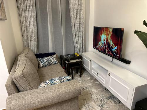 a living room with a couch and a flat screen tv at Outer homes in Nairobi
