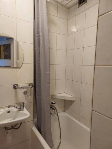 a small bathroom with a shower and a sink at Однокімнатна квартира Варшава in Warsaw