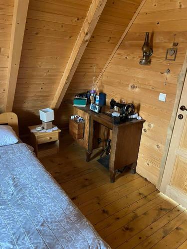 a bedroom with a bed and a desk in a attic at Black Wood in Žabljak