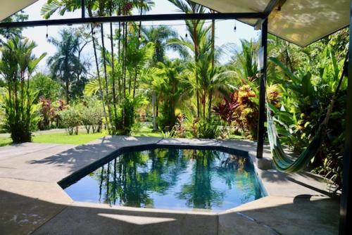 una piscina en medio de un jardín en Two houses with a private pool., en Pavones