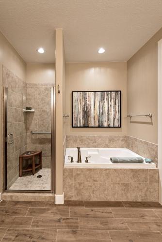 a large bathroom with a tub and a shower at I Could Live Here in Ivins