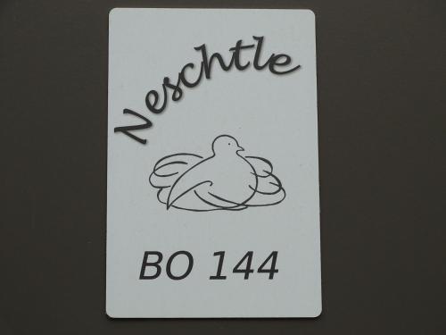 a sign with a picture of a turtle on it at Holiday Home Tiny Haus Neschtle by Interhome in Wemding