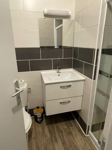 łazienka z umywalką i toaletą w obiekcie Le Nouveau des Ponts w mieście Vierzon