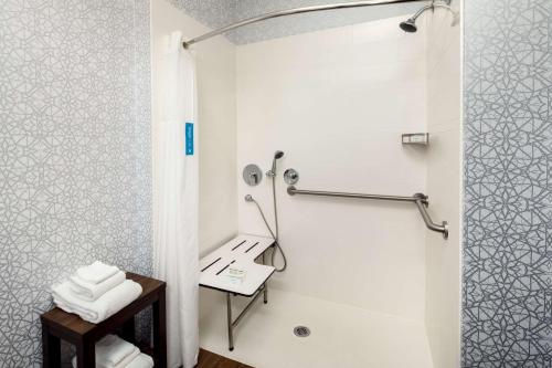a bathroom with a shower and a sink at Hampton Inn Lexington South in Lexington