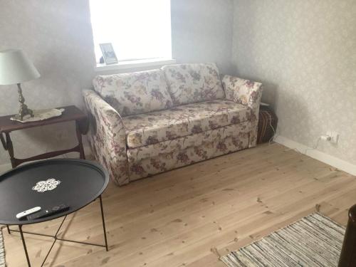 ein Wohnzimmer mit einem Sofa und einem Tisch in der Unterkunft Holiday home Nysted VIII in Nysted