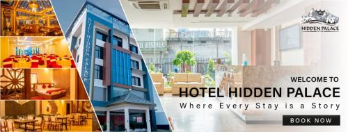 eine Collage mit vier Bildern einer Hotelresidenz in der Unterkunft Hotel Hidden Palace in Jogīkuti