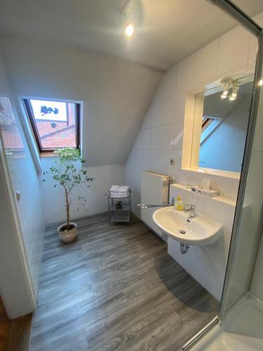 a bathroom with a sink and a mirror at No.5 - Apartmenthaus in Stein in Stein