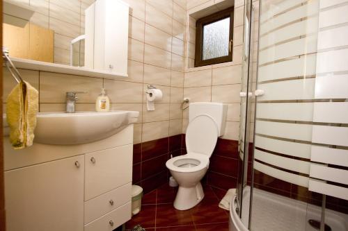 a bathroom with a toilet and a sink at Holiday Home Lana in Korenica