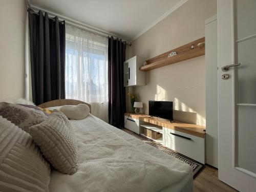 sypialnia z łóżkiem i biurkiem z telewizorem w obiekcie Victoria City View w mieście Victoria