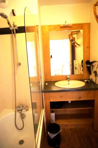 une salle de bain avec un lavabo, une douche et un miroir dans l'établissement Résidence Terrasses De La Bergerie - 3 pièces 6 personnes MAE-8934, à Orcières