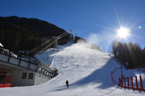 eine Person, die auf einer schneebedeckten Skipiste Ski fährt in der Unterkunft Appartements Aurikel Corso in Ischgl